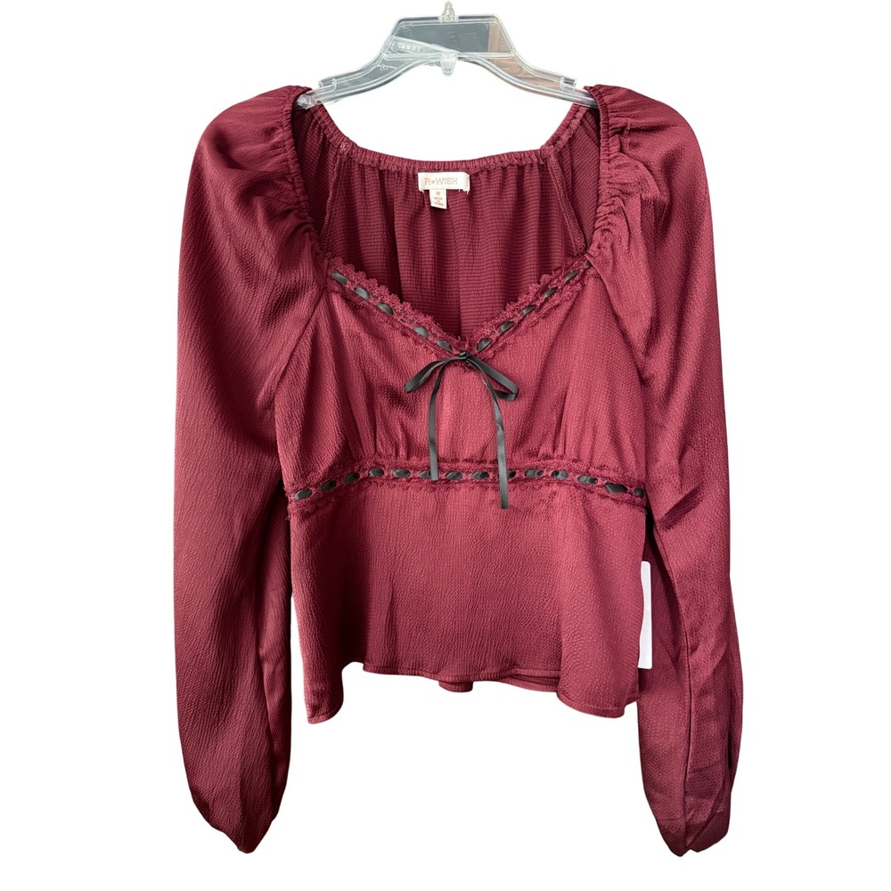 Womens Babydoll Long Sleeve Crop Top M Romantic Grunge Whimsigoth Festival Y2K